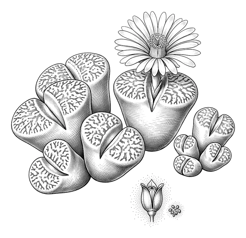 Литопсы микс — ботаническая гравюра