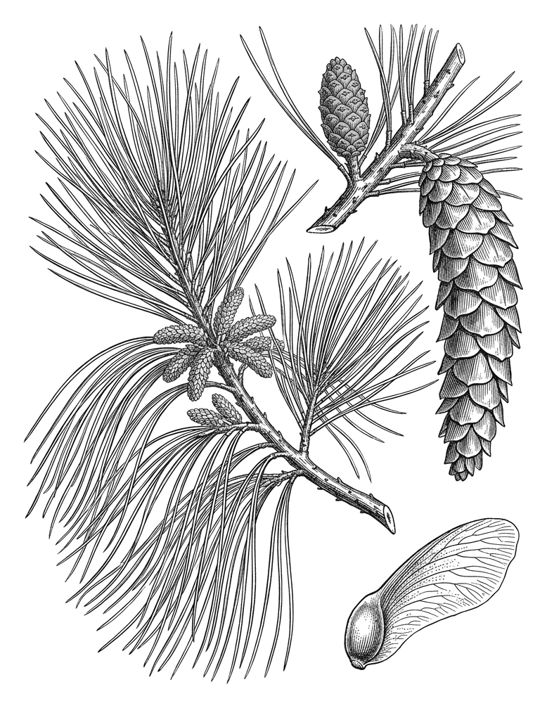 Сосна гималайская — ботаническая гравюра